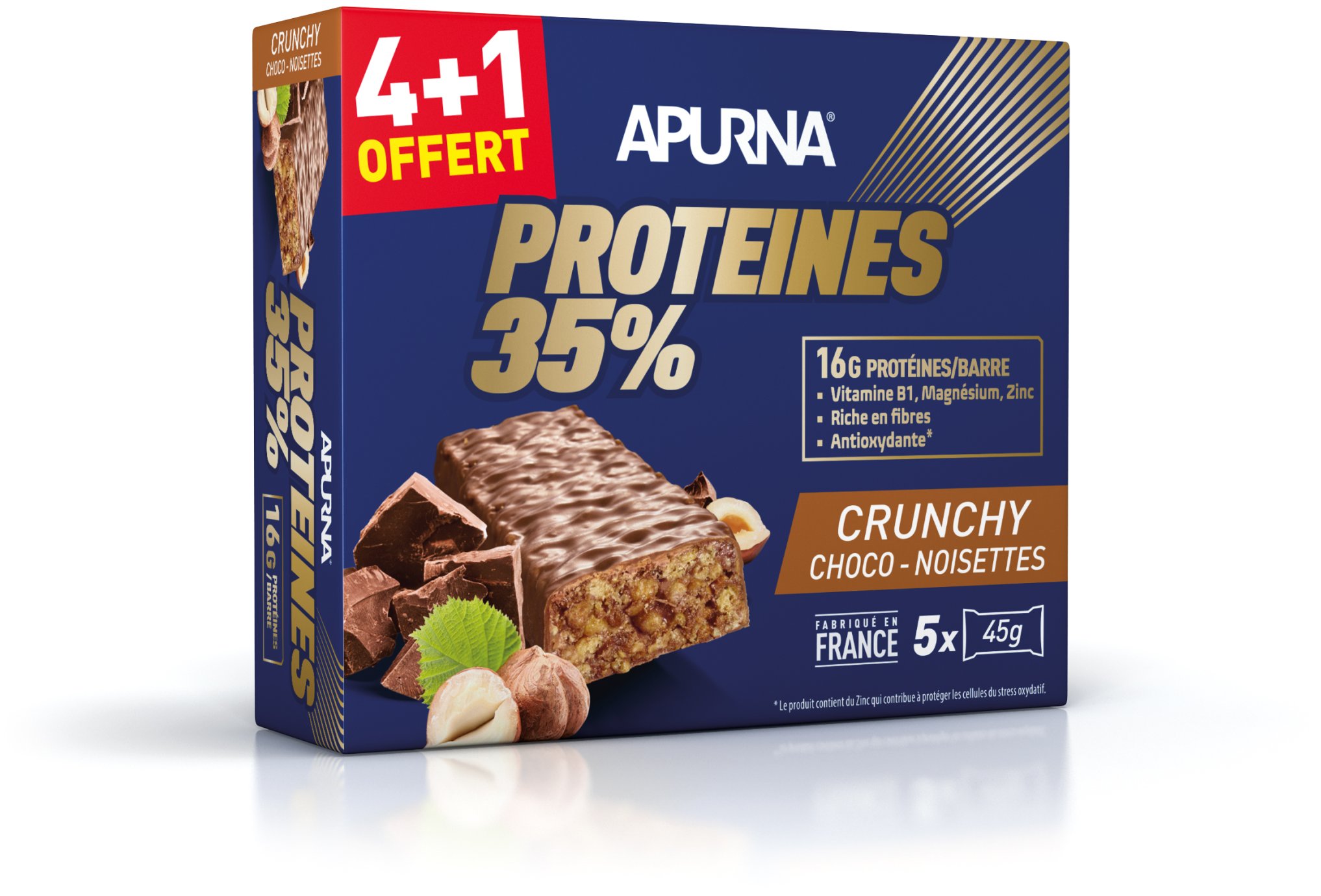 Apurna Barre protéinée Crunchy Choco Noisettes 4+1 offerte Diététique Barres