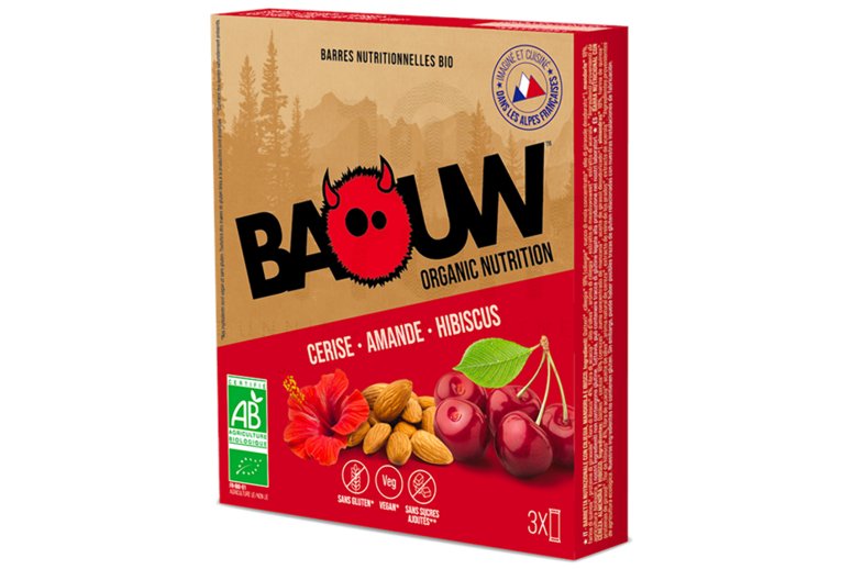 Baouw 3 barres nutritionnelles bio - Cerise - Amande - Hibiscus