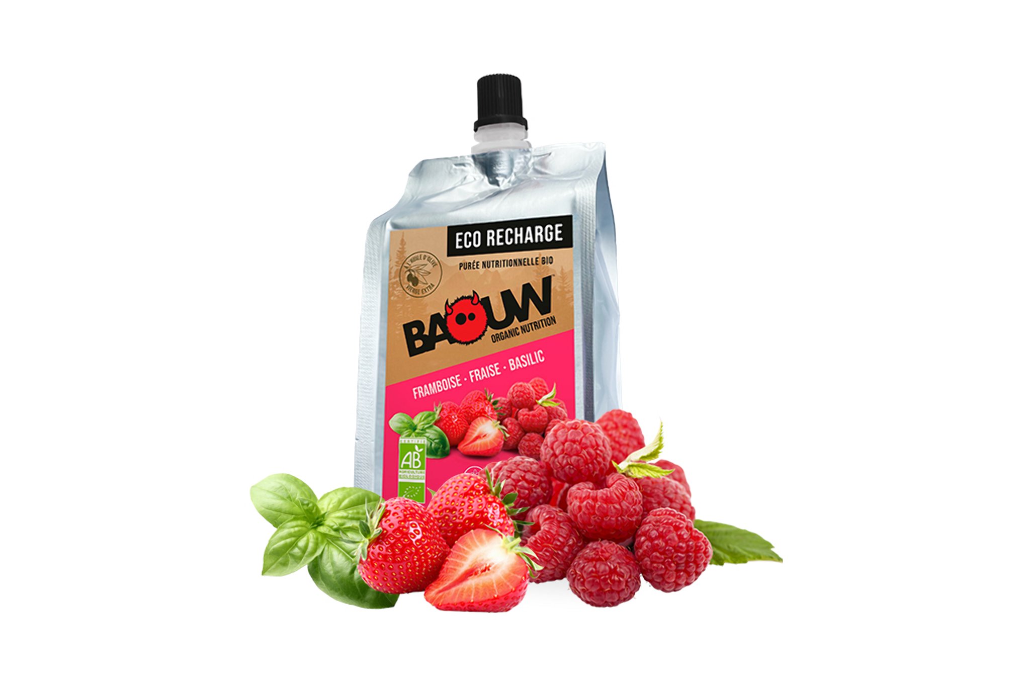 Baouw Eco recharge XXL purée nutritionnelle bio - Framboise - Fraise - Basilic Diététique Gels