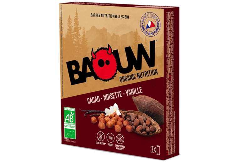 Baouw ?tui 3 barres nutritionnelles bio - Cacao - Noisette - Vanille