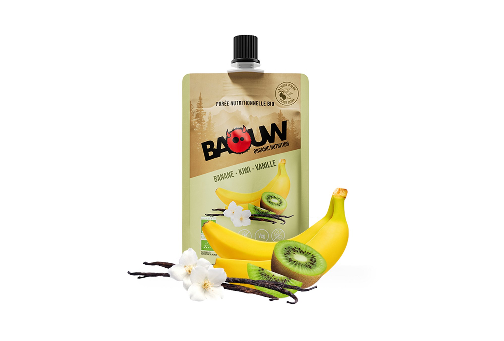 Baouw Purée nutritionnelle bio - Banane - Kiwi - Vanille Diététique Gels