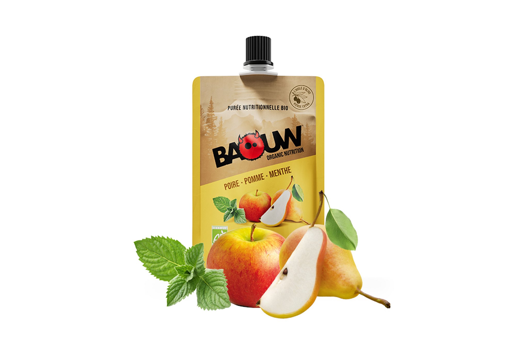 Baouw Purée nutritionnelle bio - Poire - Pomme - Menthe Diététique Gels