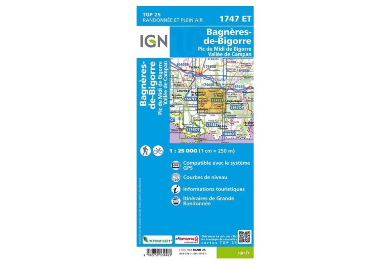 Carte IGN Bagn�?res-de-Bigorre 1747ET