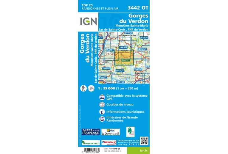 Carte IGN Gorges du Verdon 3442OT