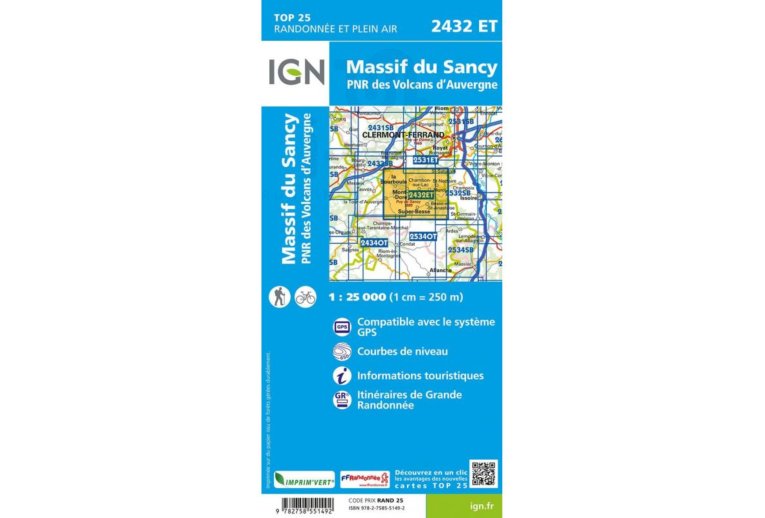 Carte IGN Massif du Sancy 2432ET