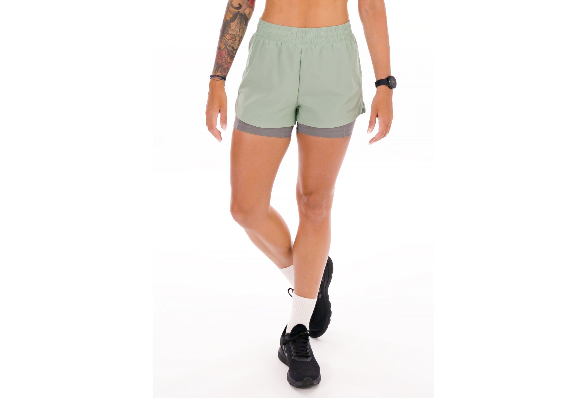 Short De Sport Femme Craft - 2 En 1 Avec Collant Intérieur, Taille élastique, Poche Zippée