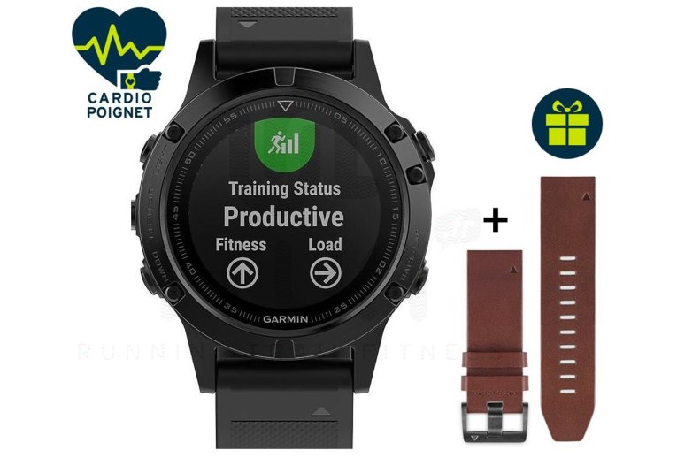 Garmin Fenix 5 GPS Multisports Sapphire Performer HRM-Tri+ Correa de cuero de regalo