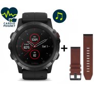Garmin Pack Fenix 5X Plus Black Sapphire + Bracelet cuir QuickFit - 26mm