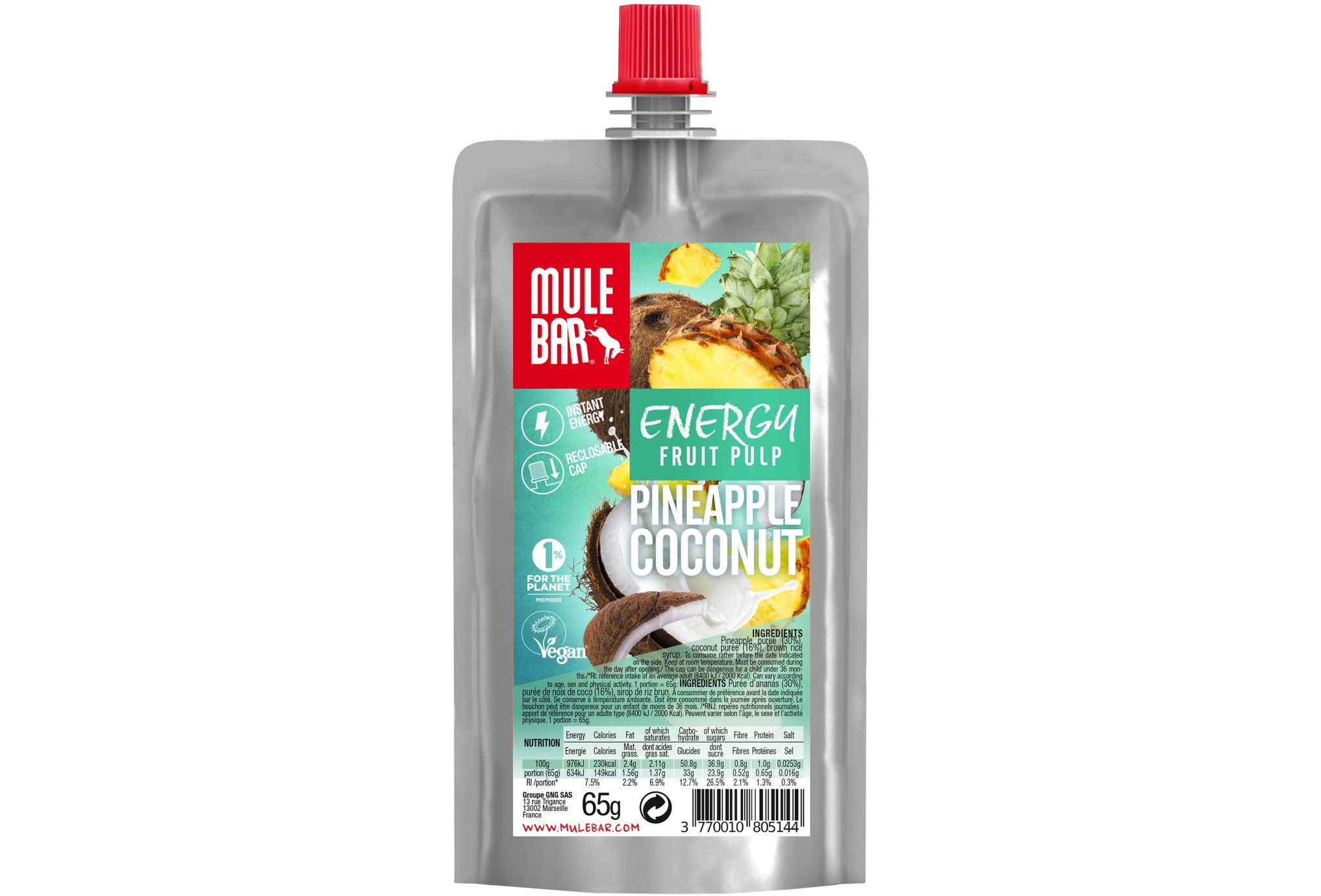 Mulebar Pulpe de fruits Vegan - Ananas/Coco Diététique Gels