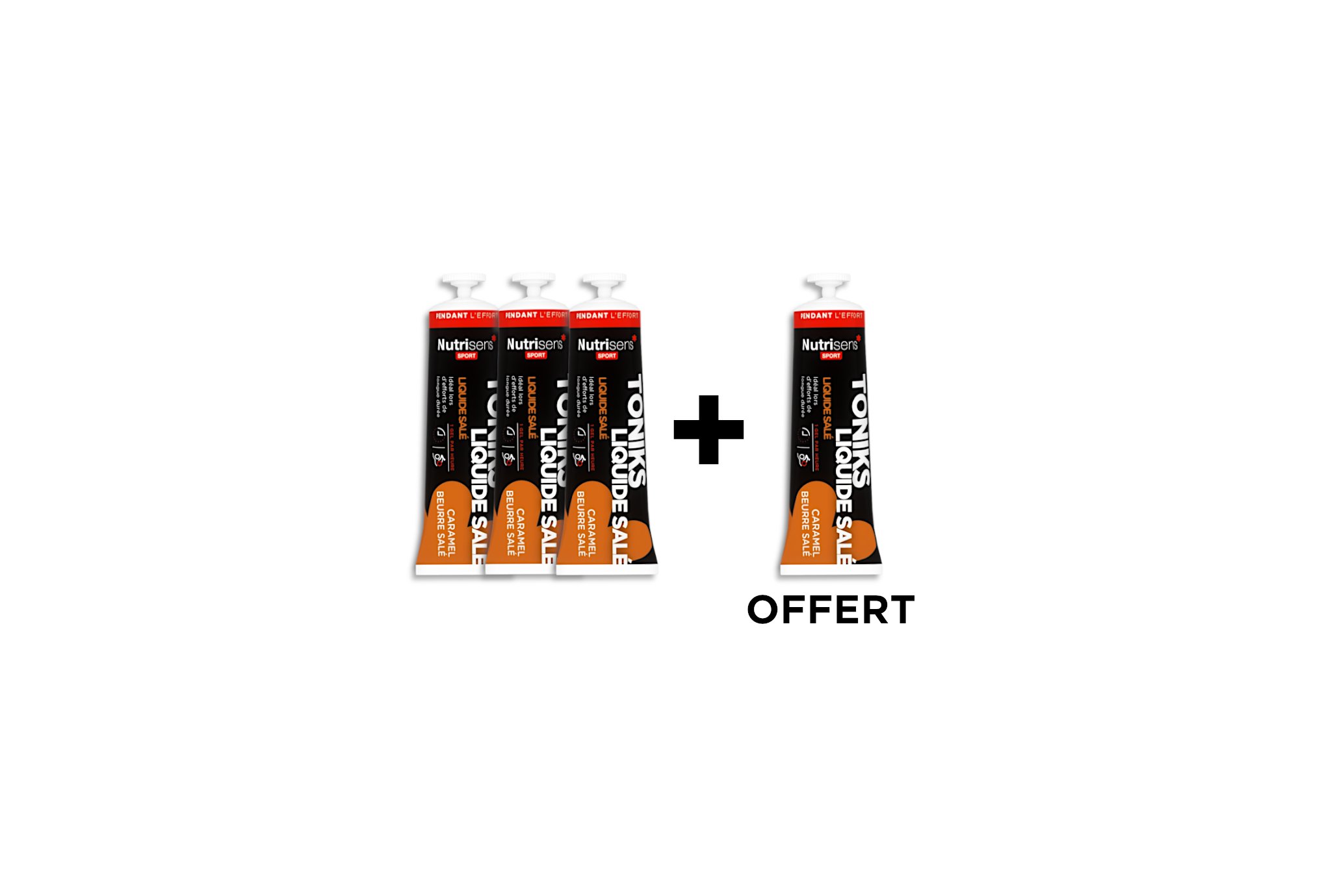 Nutrisens Sport Étui 3 Gels + 1 offert Tonik's Salé Liquide - Caramel/Beurre Salé Diététique Gels