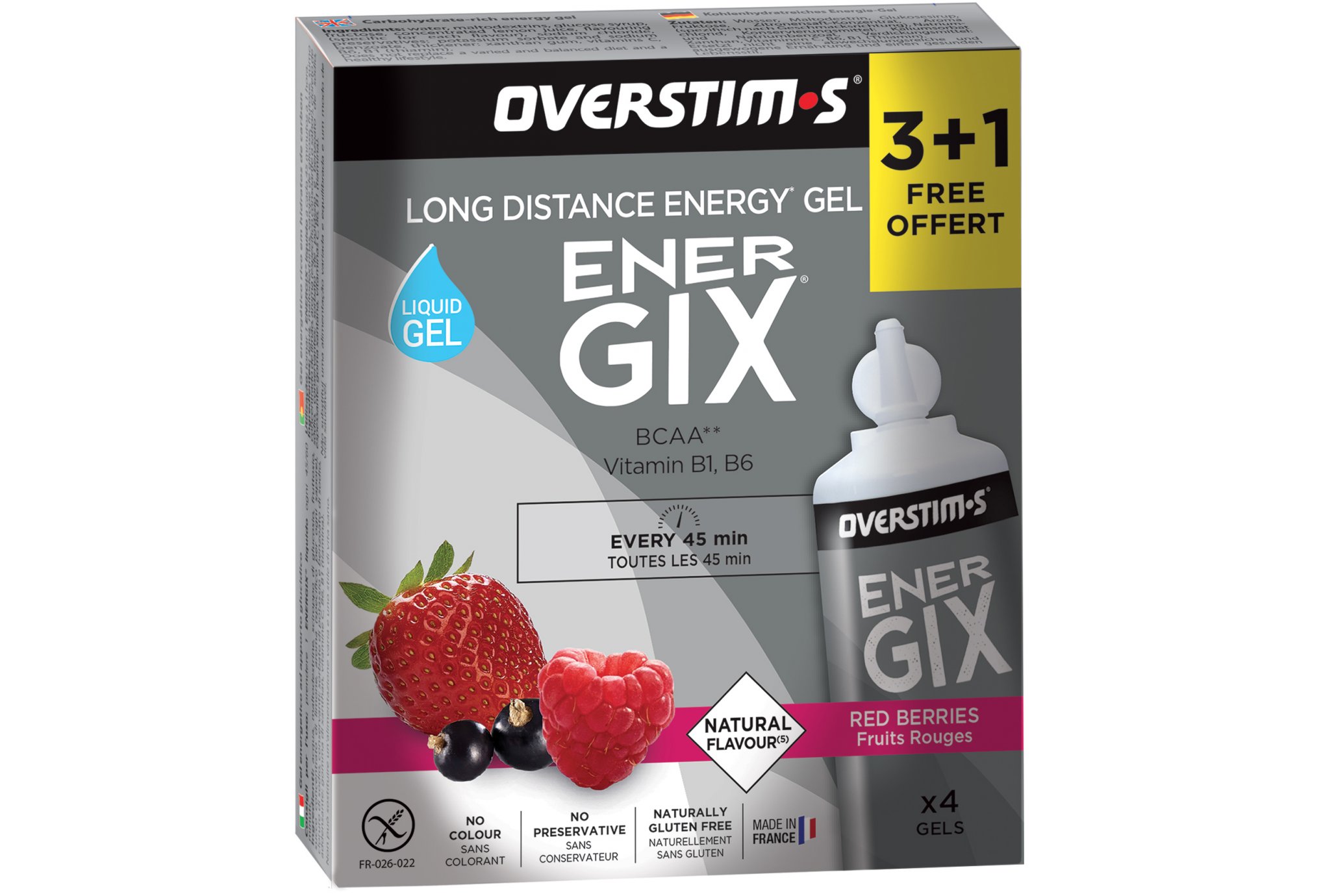 OVERSTIMS Étui Gels Endurance Energix Liquide 3+1 - Fruits rouges Diététique Gels
