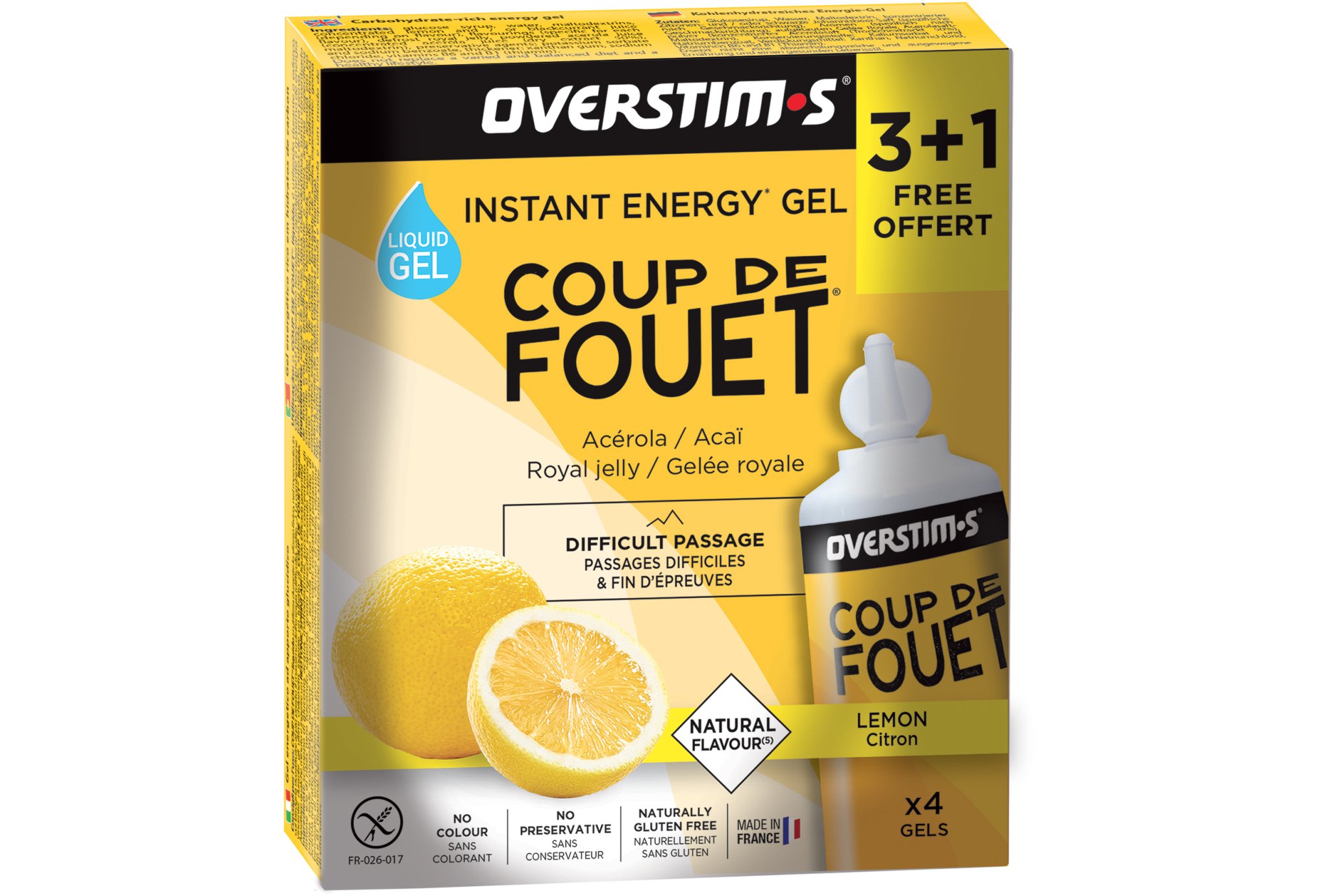 OVERSTIMS Étui Gels Energie Instantanée Coup de Fouet 3+1 - Citron Diététique Gels