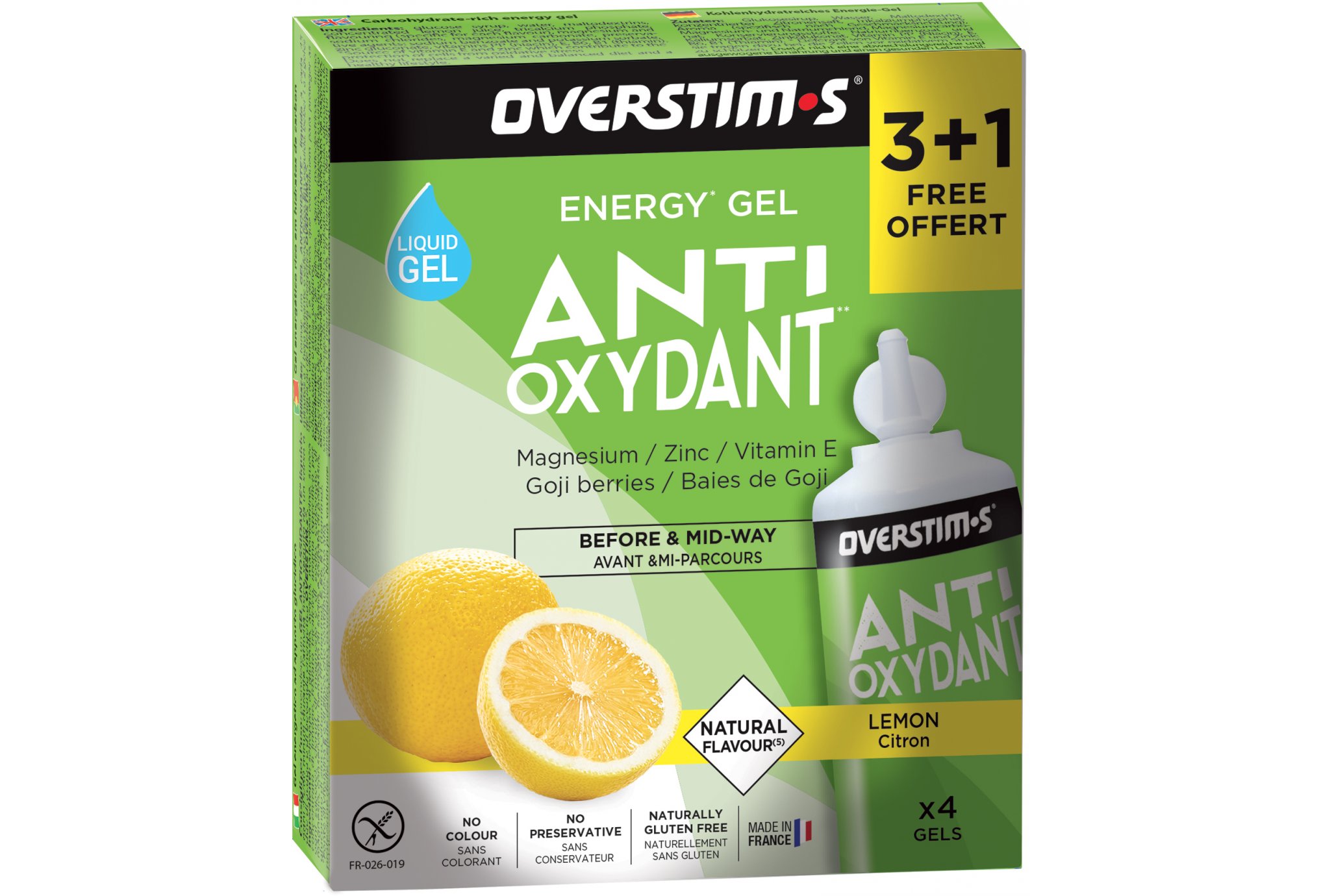 OVERSTIMS Étui Gels Liquides Antioxydant 3+1 - Citron Diététique Gels