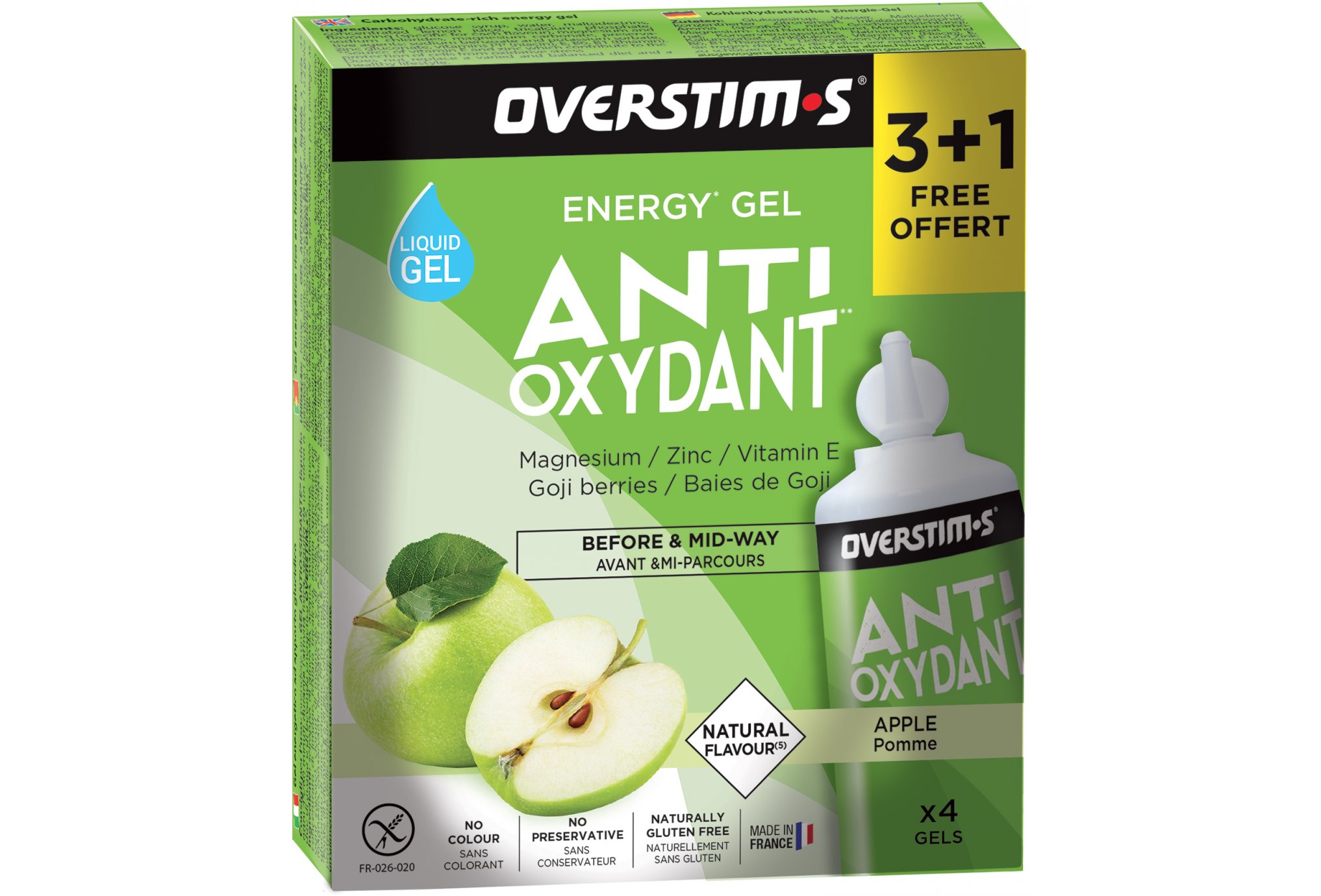 OVERSTIMS Étui Gels Liquides Antioxydant 3+1 - Pomme verte Diététique Gels