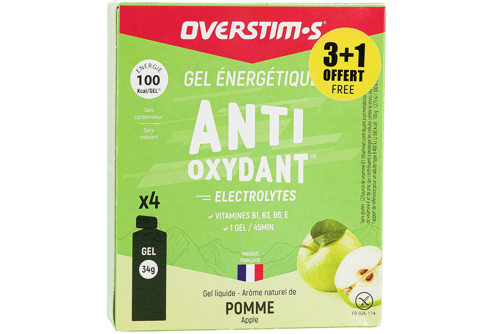 OVERSTIMS Étui Gels Liquides Antioxydant 3+1 - Pomme verte