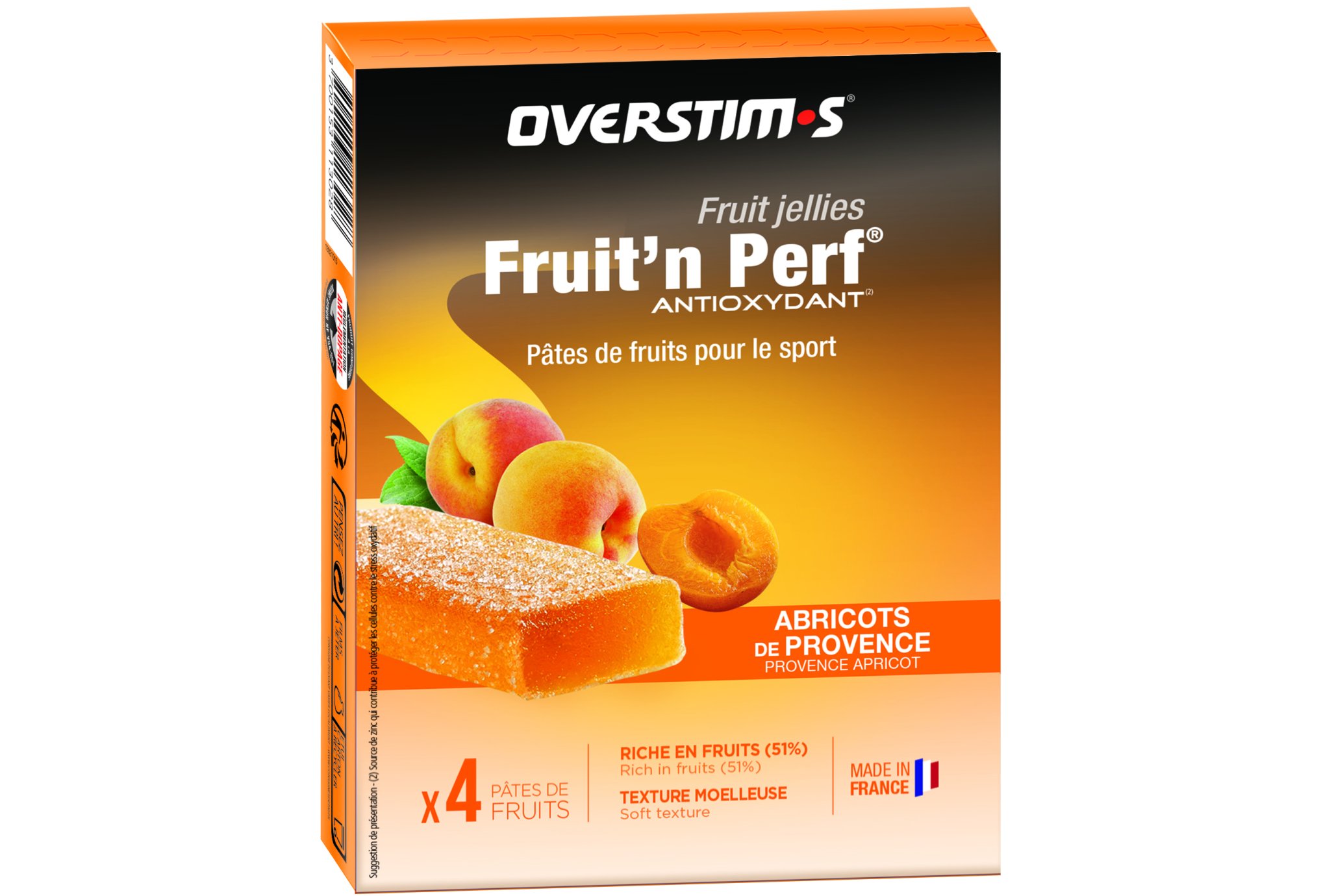 OVERSTIMS Étuis 4 barres Fruit'n Perf antioxydant - Abricots de Provence Diététique Barres