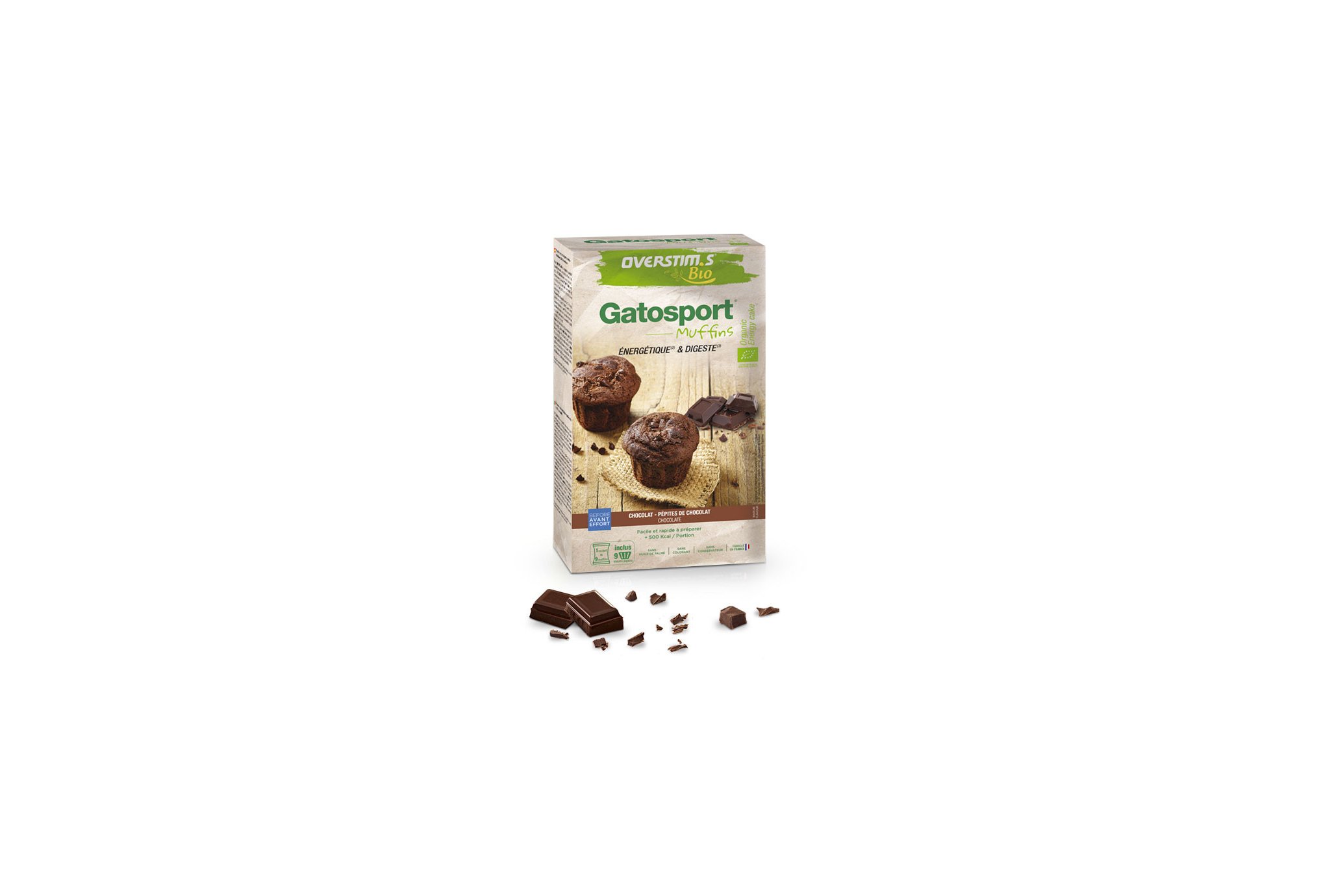 OVERSTIMS Gatosport Muffins Bio 400 g - Chocolat et pépites de chocolat Diététique Préparation