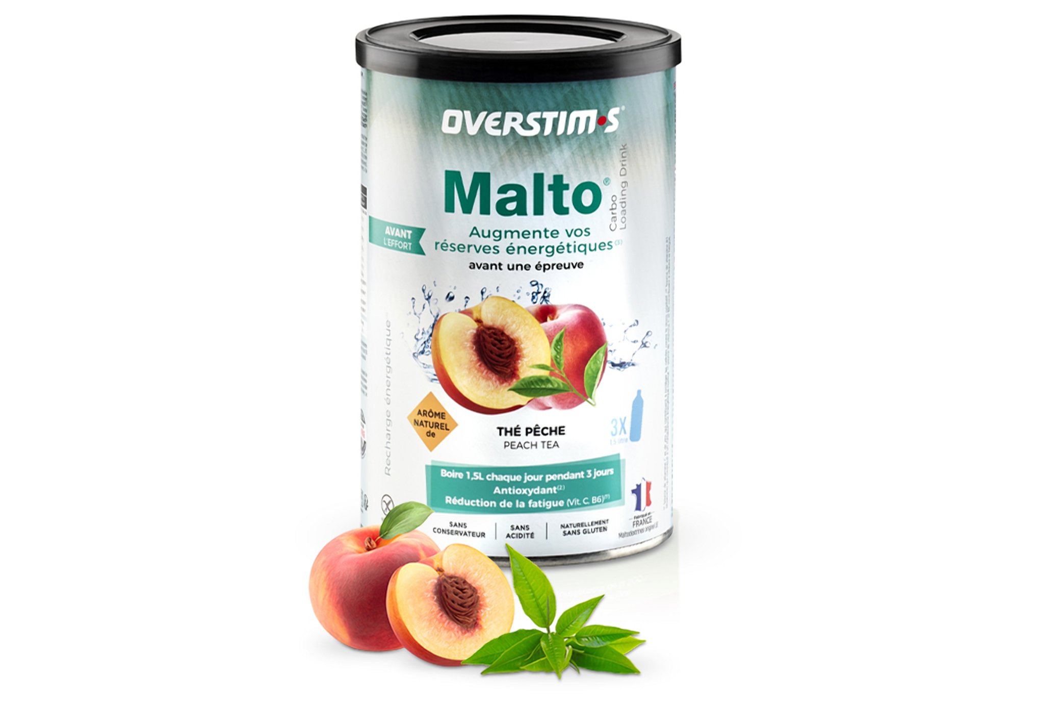 OVERSTIMS Malto Antioxydant 500 g - Thé pêche Diététique Préparation