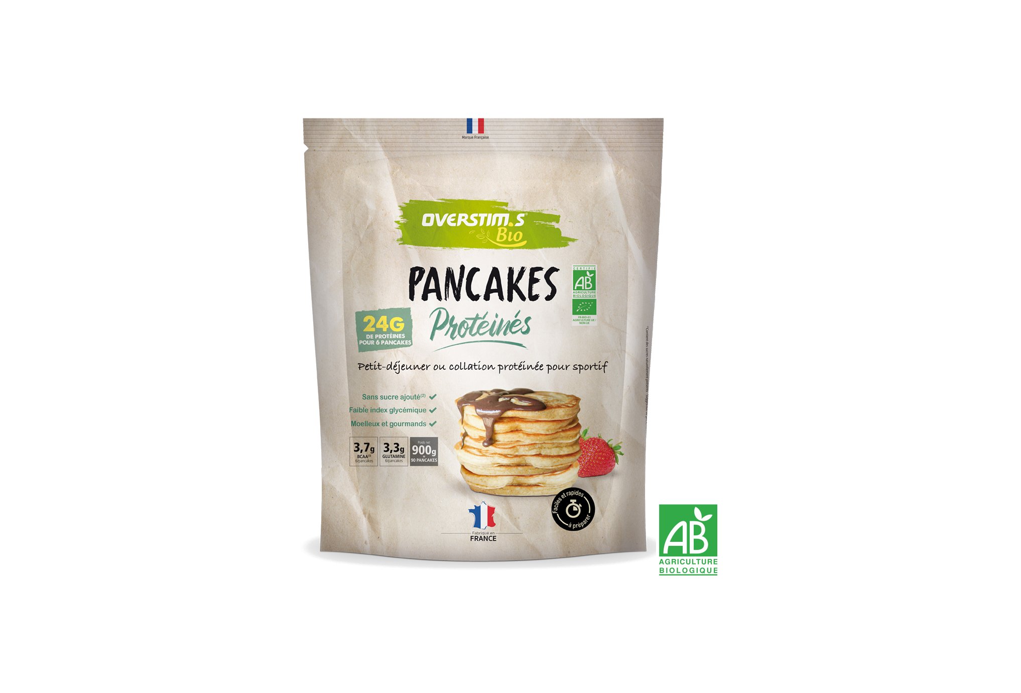 OVERSTIMS Pancakes Protéinés Bio 900 g - Nature Diététique Préparation