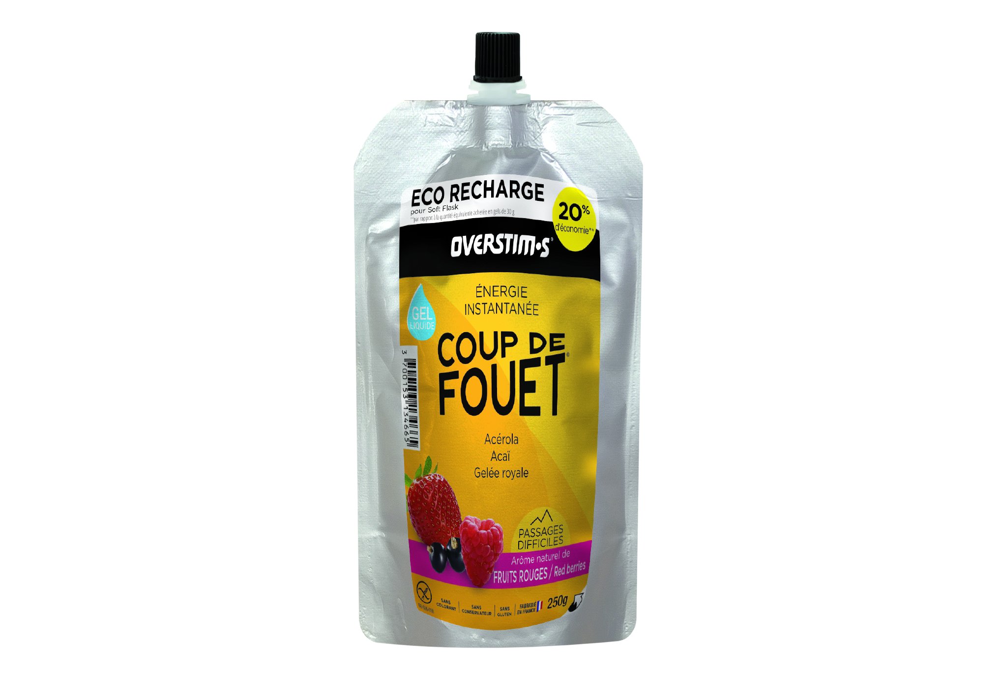 OVERSTIMS Recharge Éco Gel Énergie instantanée Coup de fouet 250 g - Fruits rouges Diététique Gels