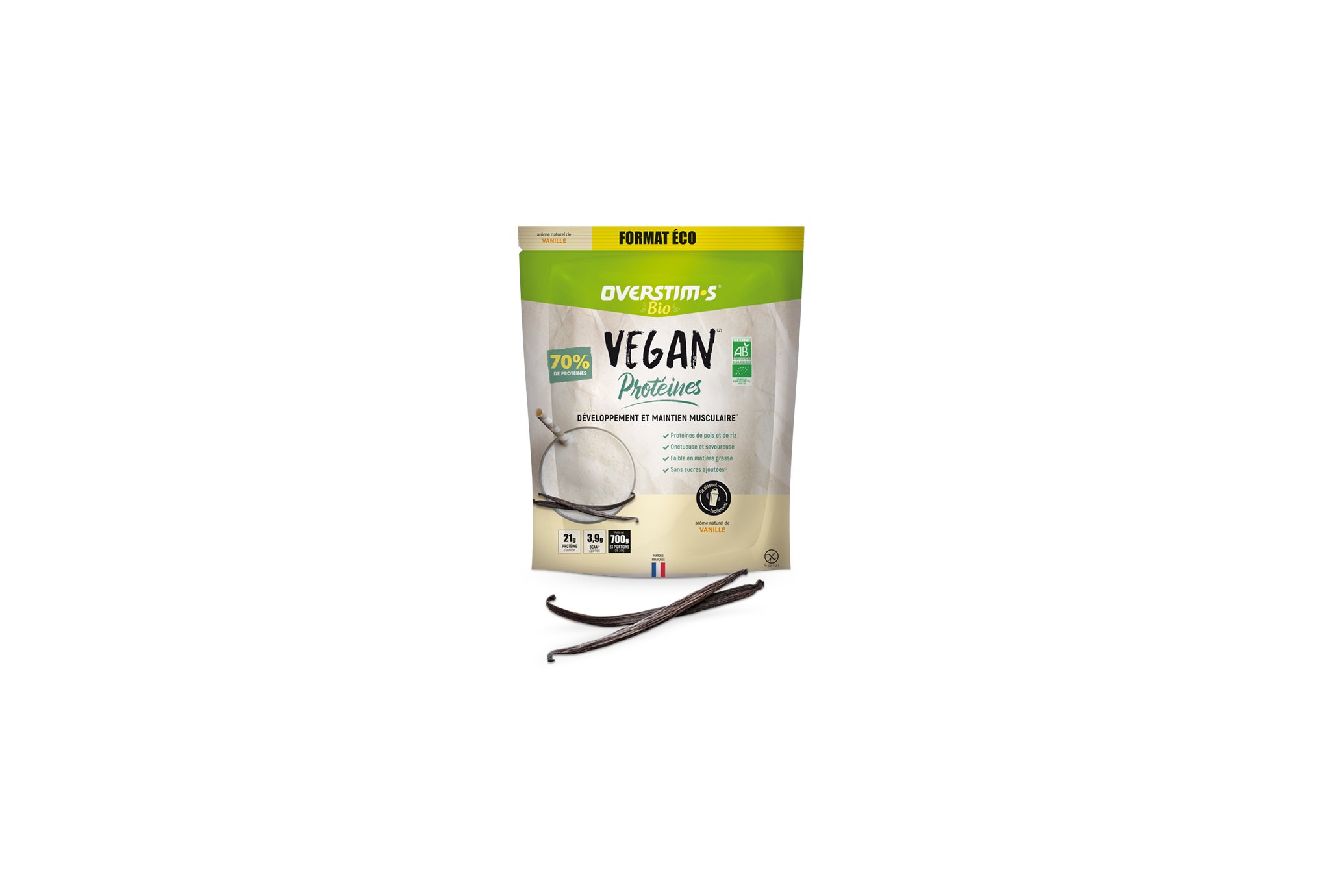OVERSTIMS Vegan Protéines Bio 700 g - Vanille Diététique Protéines / récupération